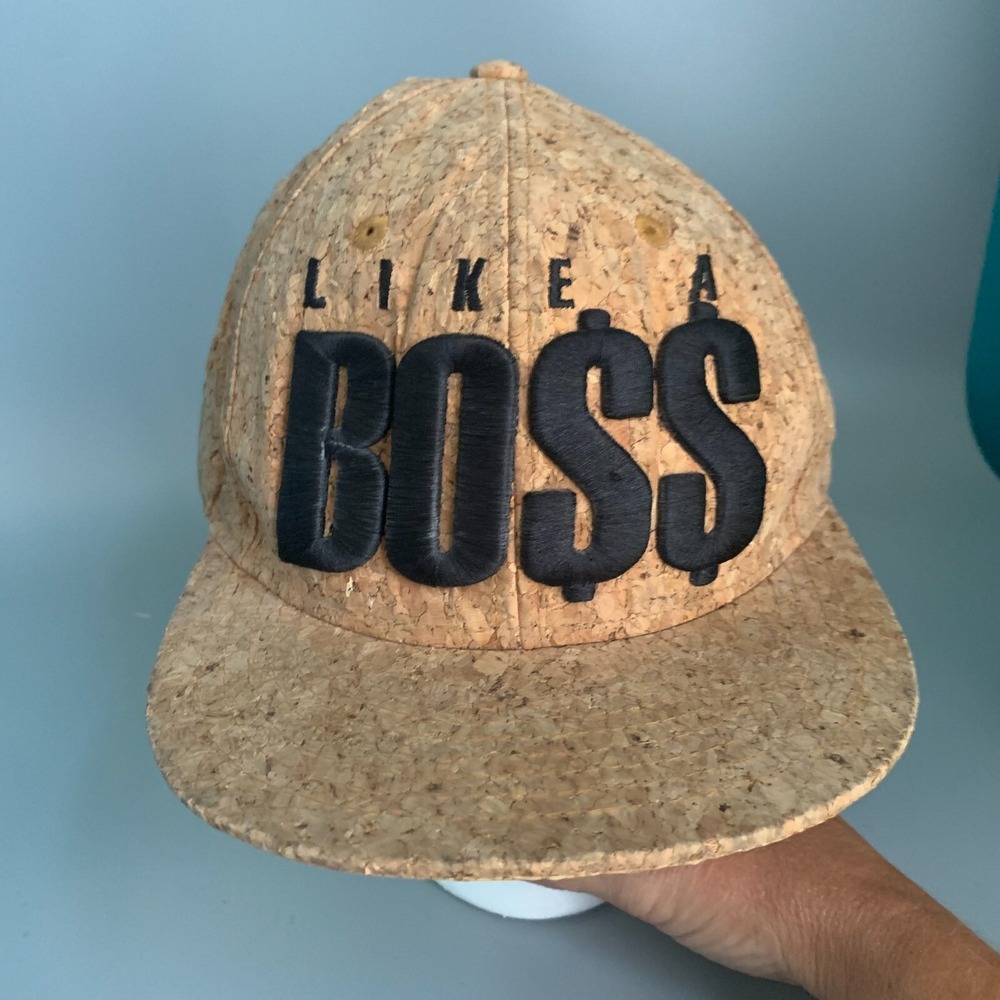 Carbon Elements Like A Boss Cork Snapback Hat Flat Brim Tan Black Adjustable Cap